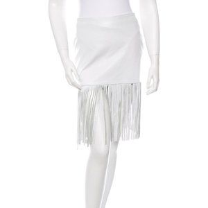 ThePerfext white leather fringe skirt